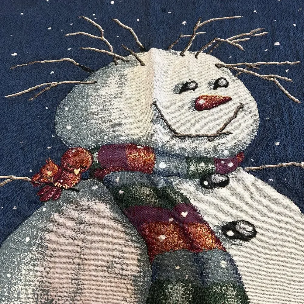 Vintage Whimsical Snowman Woven Fringe Throw Blanket 54x60